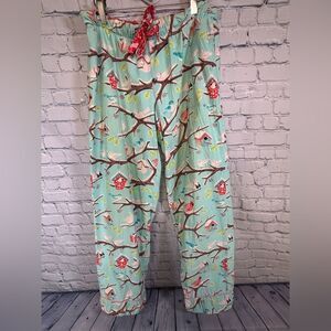 VINTAGE Nick & Nora Light Blue Cotton Birds on Branches Whimsical Pajama Pants S